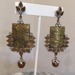 Bright Gold Metal & Orange Citrine Earrings